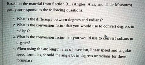 SOLVED Based On The Material From Section 9 1 Angles Arcs And Their