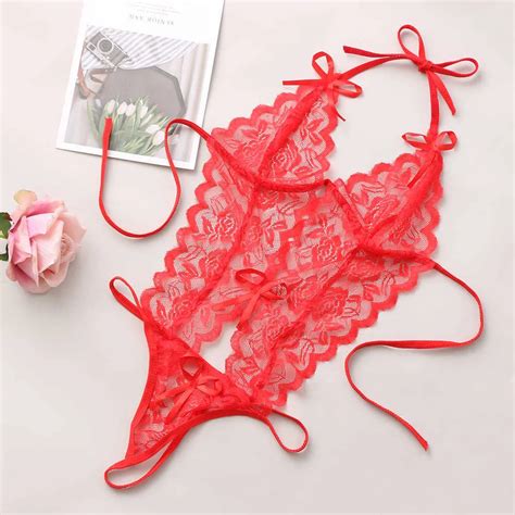 Sexy Set Erotic Lingerie Costumes Lace Siamese Perspective Three Point Underwear G String Adult