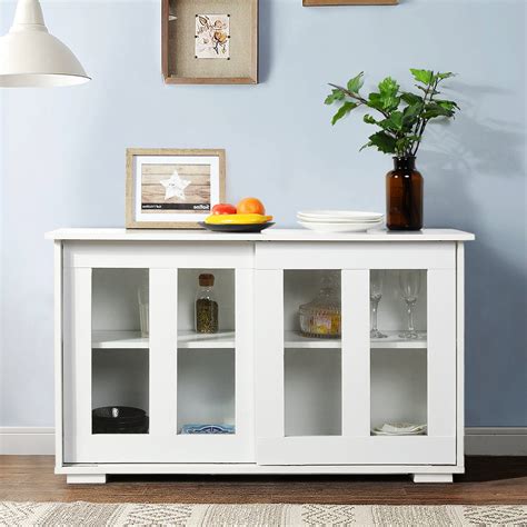 Ivy Bronx White Storage Cabinet With Sliding Doors Living Room Cabinet