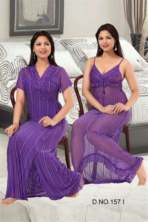 B Hot Sleep Wear Pc Nighty Panty Robe Sheer Babydoll Set Wine Night Dress Prices In India
