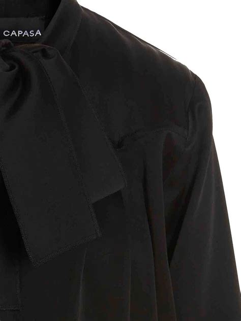 Capasa Pussy Bow Blouse Black Women L