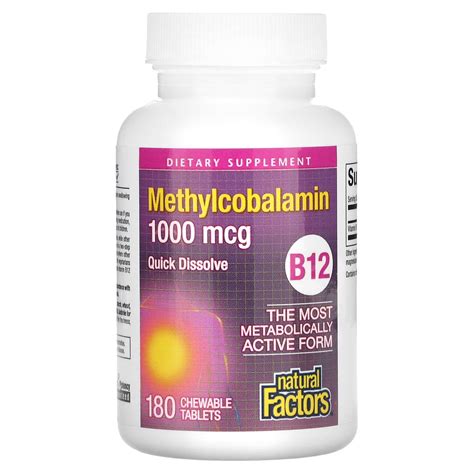 Natural Factors B12 Methylcobalamin 1000 Mcg 180 Chewable Tablets