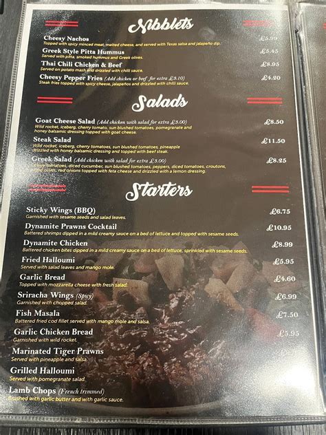 Menu At Zaraks Grill Lounge Restaurant Oldham