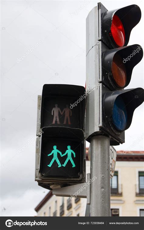 Gay Friendly Traffic Light Two Man Holding Hand Crossing Road Stock Photo Soniabonetruiz