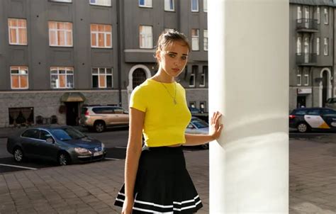 Wallpaper Model Brunette Gorgeous Photoshoot Posing Beautiful Face Outdoors Black Skirt