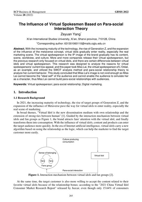 Pdf The Influence Of Virtual Spokesmen Based On Para Social