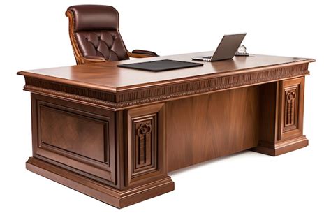 Premium Ai Image Heavy Wooden Executive Desk With Armchair Isolated