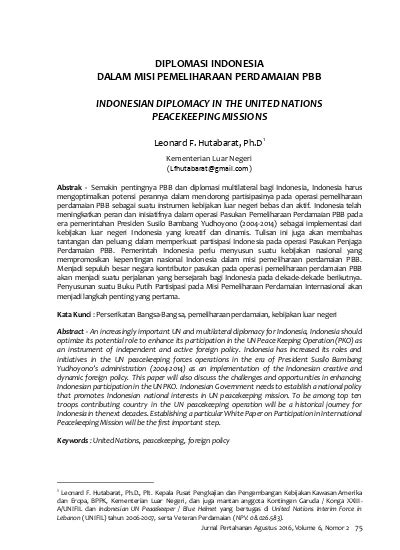 DIPLOMASI INDONESIA DALAM MISI PEMELIHARAAN PERDAMAIAN PBB INDONESIAN