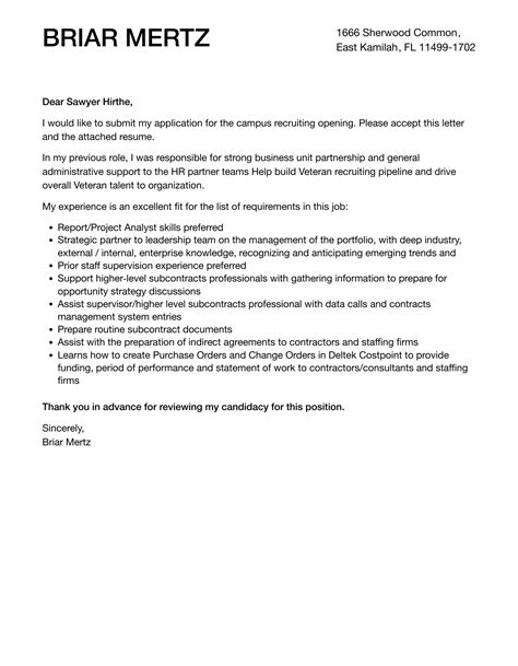 Campus Recruiting Cover Letter Velvet Jobs