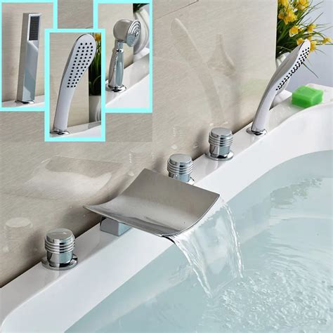 Polished Chrome Bthroom Bathtub Faucet Deck Mounted 5pcs Brass