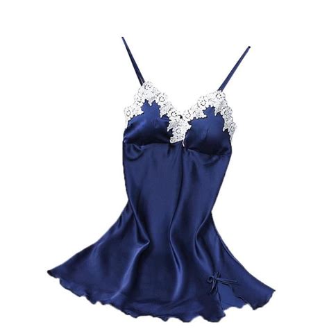 Lingerie Sexy Femmes Robe En Dentelle De Soie Robe Babydoll Chemise De Nuit Nuit L3554 Bleu