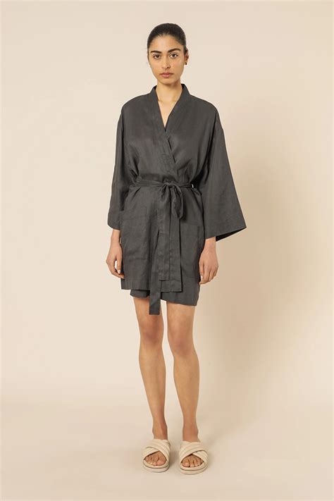 Nude Lucy Nude Linen Lounge Short Robe Coal Stylerunner