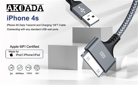 AkoaDa Iphone 4 Charger Cable 3m 30 Pin Dock Connector To USB Cable