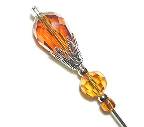 Amber Glass Crystal Stick Hat Pin Long Hatpin Vintage Style