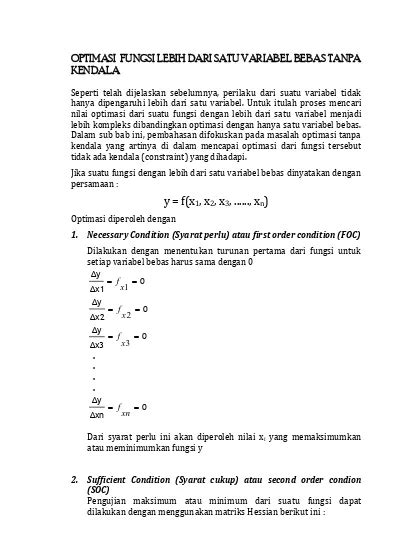 Optimasi Fungsi Lebih Dari Satu Variabel Bebas Tanpa Kendala