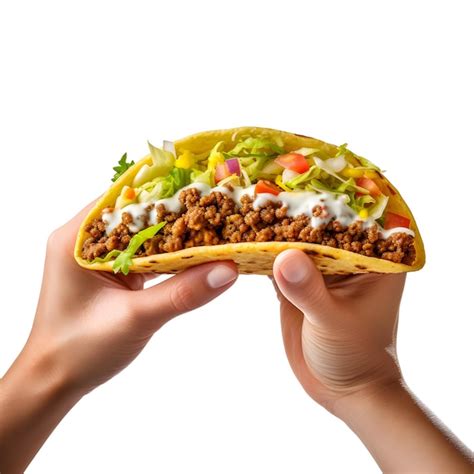 Premium Ai Image Close Up Of Hand Holding Taco Isolated On White