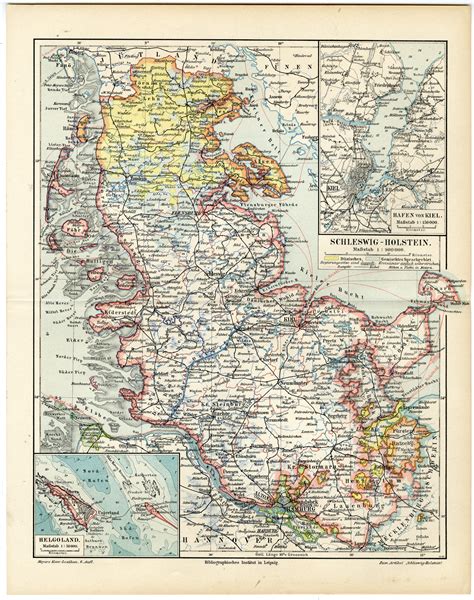 Antique Map Schleswig Holstein Germany Meyers Pictura Antique Prints