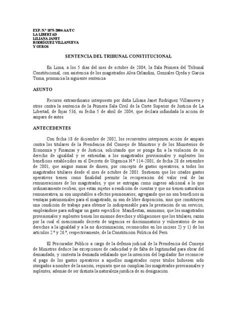 Sentencia Del Tribunal Constitucional Exp N° 1875 2004 Aatc La Libertad Liliana Janet