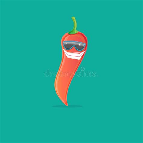 Vector Funny Cartoon Red Hot Chilli Pepper Character With Sunglasses Isolated On Azure