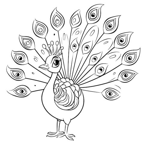 Un dibujo en blanco y negro de un pájaro pavo real en una rama Vector