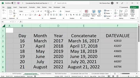 How To Cancatenate Day Month Year In Excel Youtube
