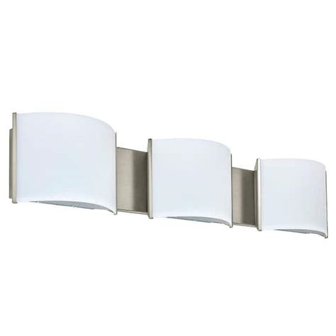30 In 3 Light Brushed Nickel Led Vanity Light Bar With White Glass