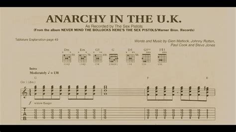 Anarchy In The U K The Sex Pistols Guitar Lesson With Tab Guitar Songbook Youtube