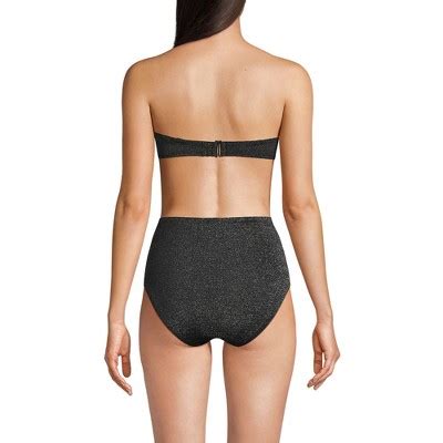 Lands End Women S Chlorine Resistant Shine Twist Front Bandeau Bikini Swimsuit Top Black