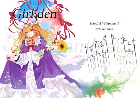 Blonde Hair Dress Flowers Hat Nanahara Fuyuki Purple Eyes Sunflower Touhou Yakumo Yukari