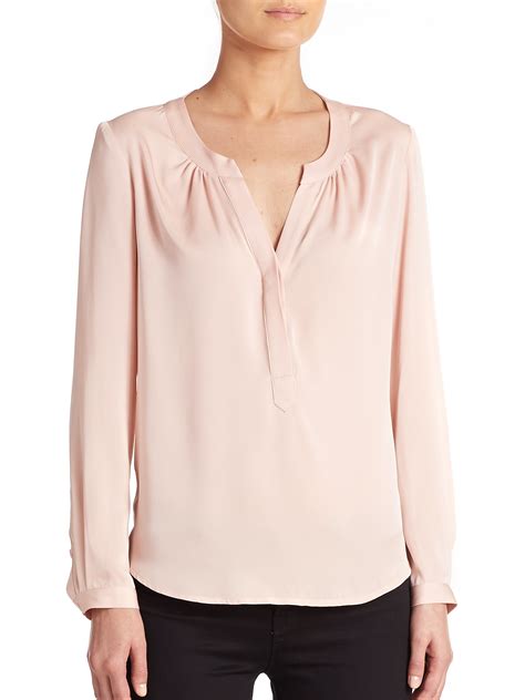 Milly Stretch Silk Pullover Blouse In Blush Natural Lyst