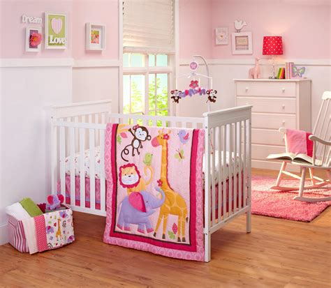 Nojo Infant Girls 4 Piece Crib Bedding Set Pink Jungle