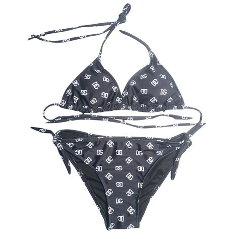 Dolce Gabbana Monogram Triangle Bikini Set Black White
