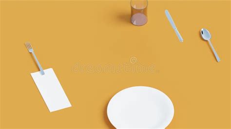 Simple Dinner Table Setting Of Generic Kitchen Utensils In