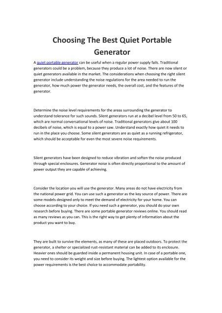 Choosing The Best Quiet Portable Generator