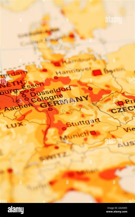 Germany On Atlas World Map Stock Photo Alamy