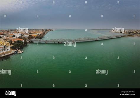 Aerial panorama photo of Senegal river in Sant Louis, Senegal, with the ...