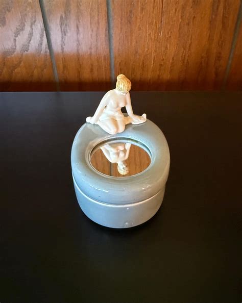 Vintage Enesco Nude Bathing Woman Mirror Powder Jar Trinket Box Please Read For Condition Etsy