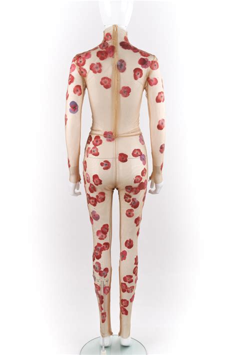 ALEXANDER McQUEEN S S Sarabande Pink Red Floral Sheer Nude Mesh Bodysuit For Sale At StDibs
