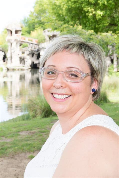 Short Hairs Blonde Woman With Glasses Outdoor In Spring Summer Stock Photo Image Of Attractive
