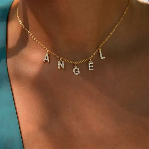 Personalized Zircon Letter Necklace Gold Custom Necklace Etsy