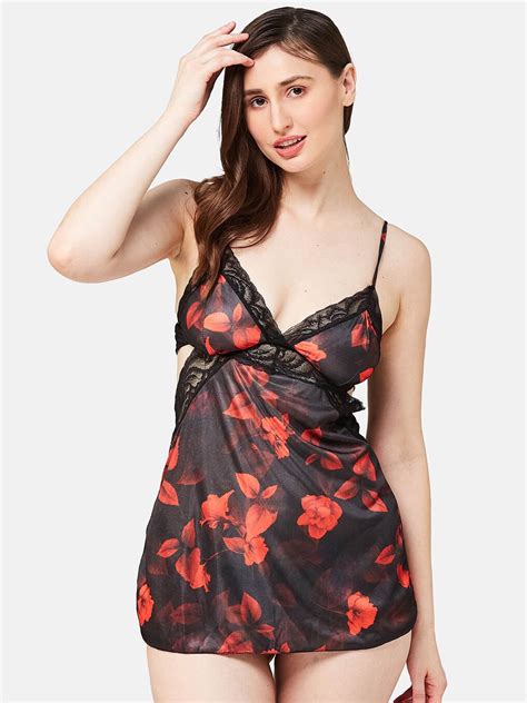Buy SECRETS BY ZEROKAATA Printed Satin Nightwear Baby Doll Lingerie Baby Dolls For Women