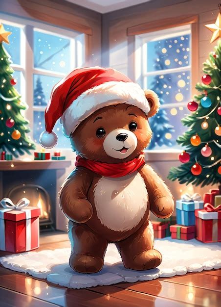 Premium Ai Image Cartoon Christmas Illustration Of The Cute Teddy