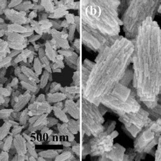 A And B Low And High Magnification Fe Sem Images Of The As Synthesized