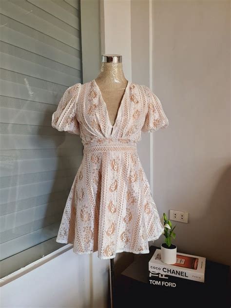 Branded Puff Lace Flare Nude Dress Women S Fashion Dresses Sets Dresses On Carousell