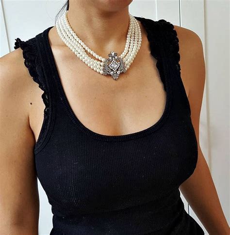 Audrey Hepburn Layered Pearl Choker 4 Row Pearls Necklace And Etsy