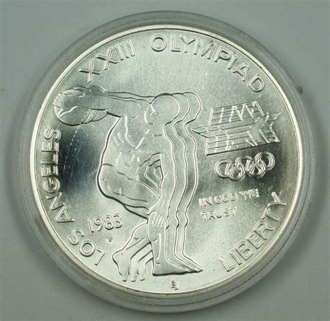 P U S Los Angeles Olympic Commemorative Silver Unc Coin No Box