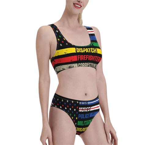 Noikeo Thin Green Line With Usa Flag Pattern Bikini Set For Women Two Piece Swimsuits Low Rise