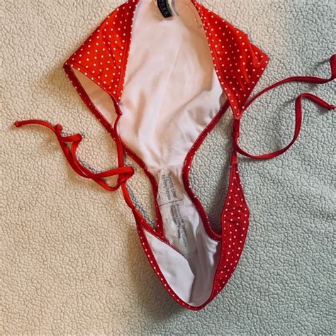 Guess Swim Guess Red And White Polka Dot Fringe String Bikini Poshmark