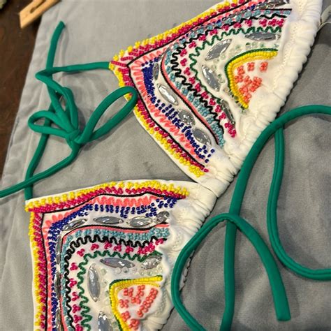 Victoria S Secret Swim Colorful Beaded White Triangle Style Bikini Topsz M Poshmark