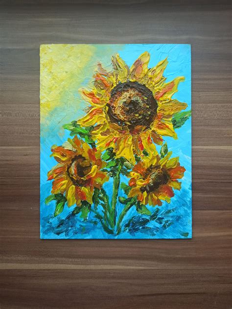 Acrylic Painting Sunflowers Original Flower Acrylic Painting Pe